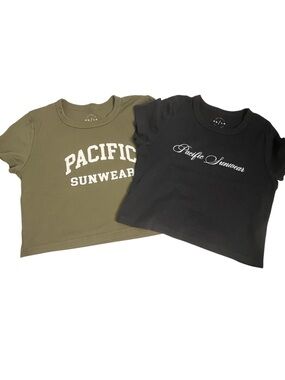 PacSun Graphic Baby Tees 2-Pack Cropped Short Sleeve Olive Green Black S